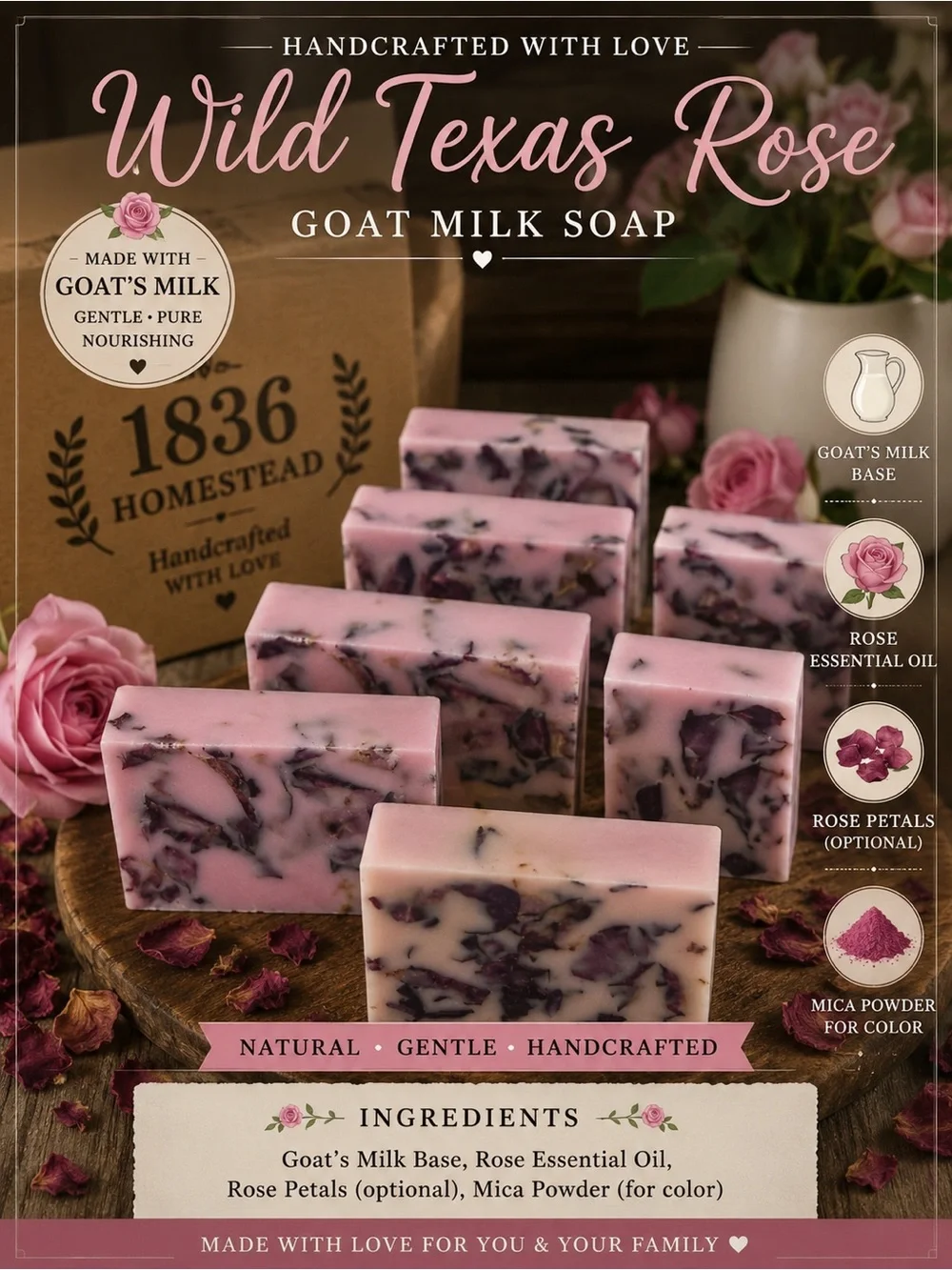 Wild Texas Rose Goat Milk Soap - Pink